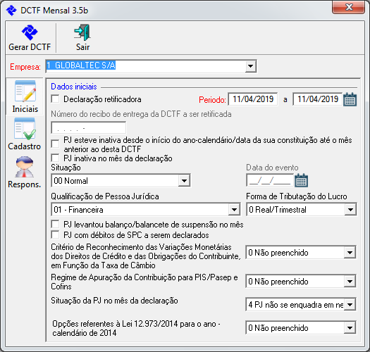 DCTF Mensal 2.5 e 3.5b - VirtUAU Globaltec