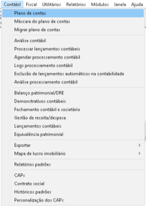 menu plano de contas – Globaltec