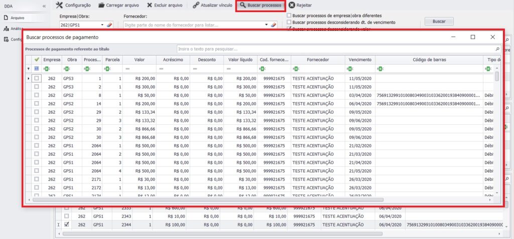 Buscar processos de pagamento