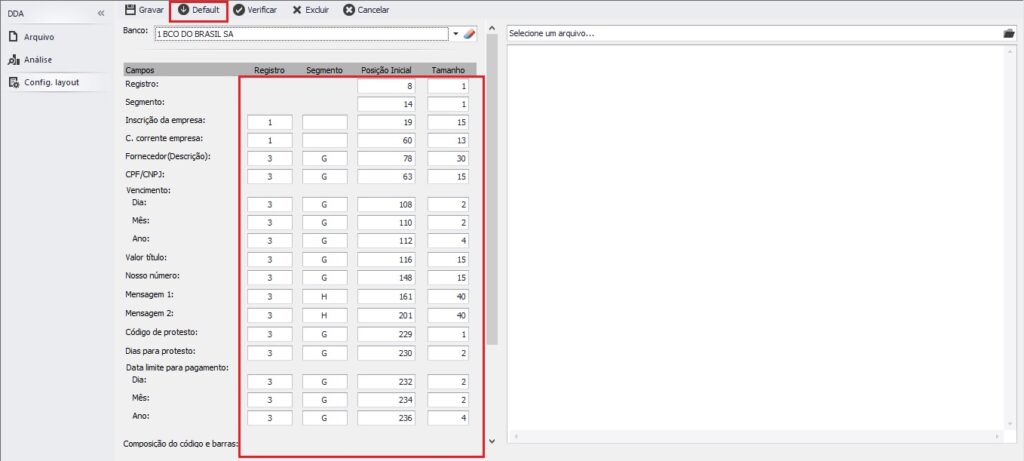 Aplicar configuração FEBRABAN para layout de arquivo DDA