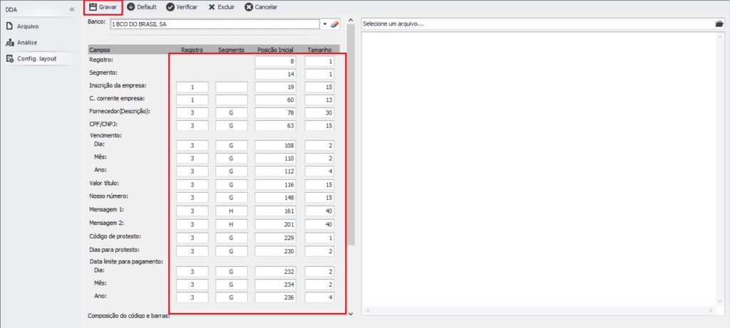 Gravar configuração de arquivo DDA para um banco