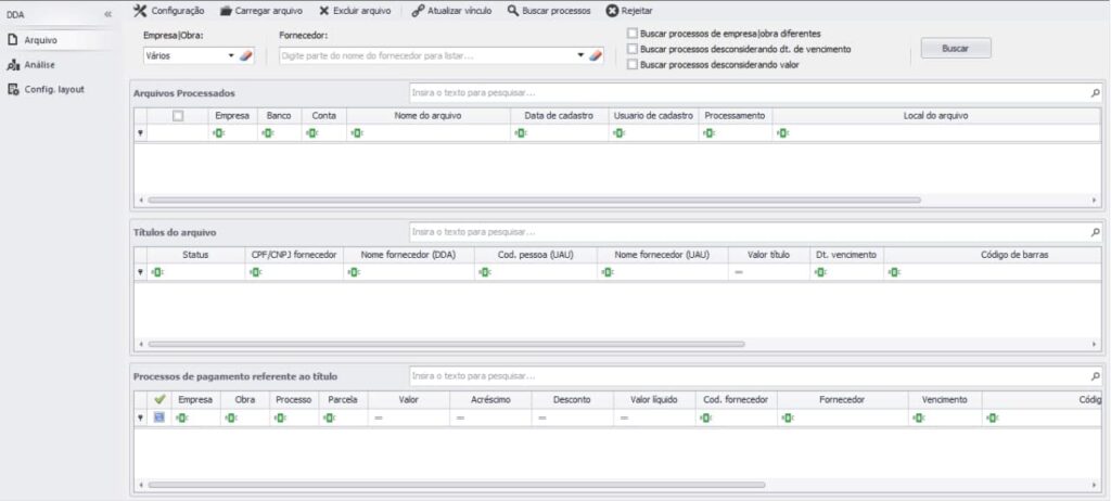 Processar Arquivos DDA na Visão Arquivo