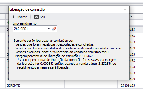 Comissão liberação