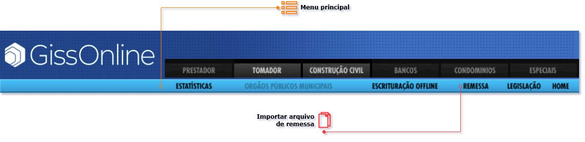 Opção de Importação de arquivo de remessa.